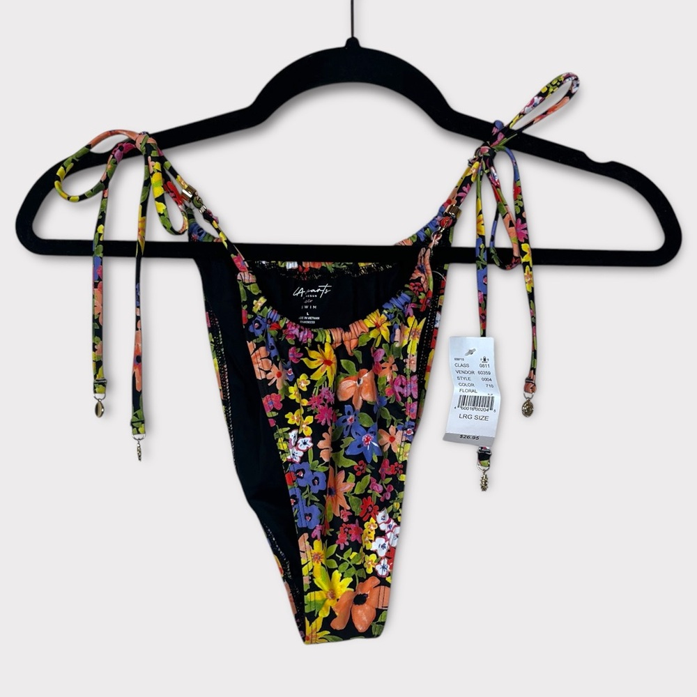 Pacsun La Hearts Charm Side Tie‎ Floral Bikini Bottom Large High Cut Cheeky New